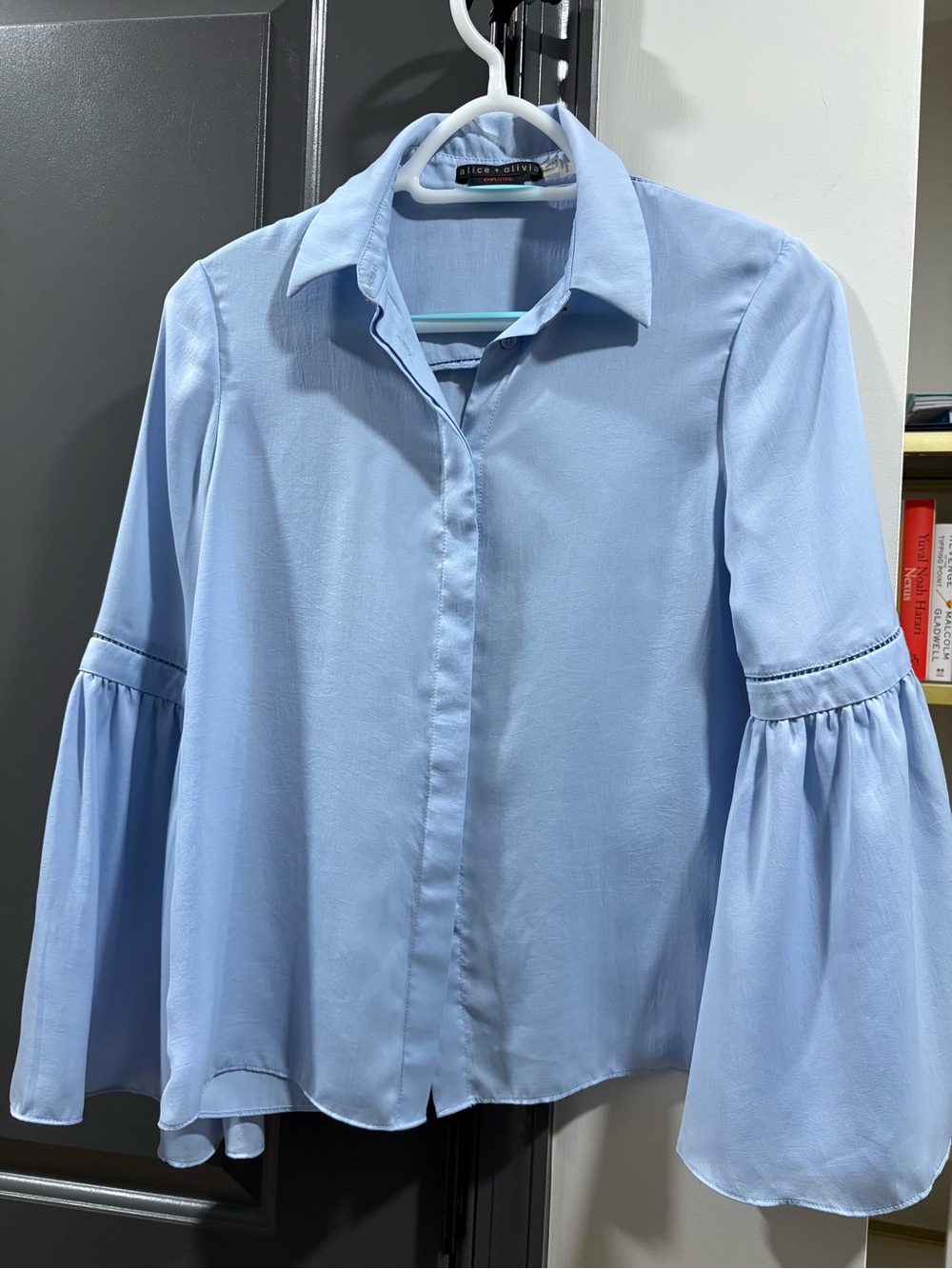 Alice + Olivia Sky Blue Bell-Sleeve Button Down Shirt